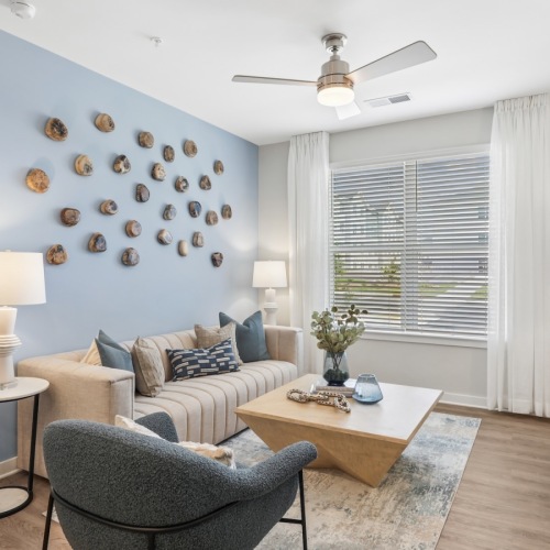 living room with large windows